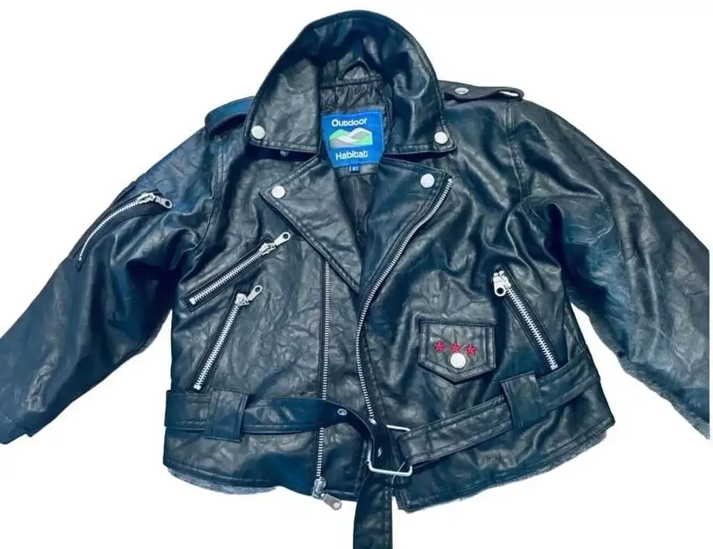 Outdoor Habitat Kids Black Faux Leather Motorcycle USA Biker Jacket Sz 6T